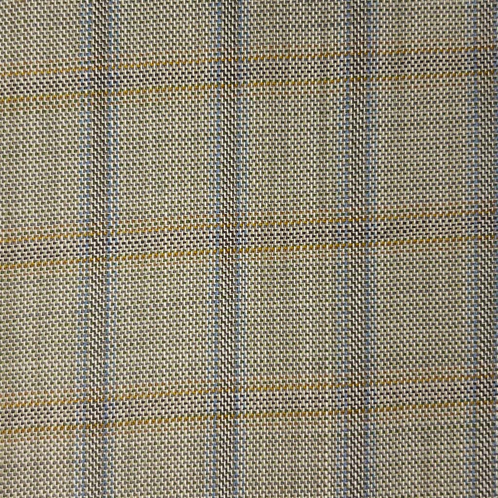 Westwood Hart Online Custom Hand Tailor Suits Sportcoats Trousers Waistcoats Overcoats Khaki With Tan And Blue Windowpane