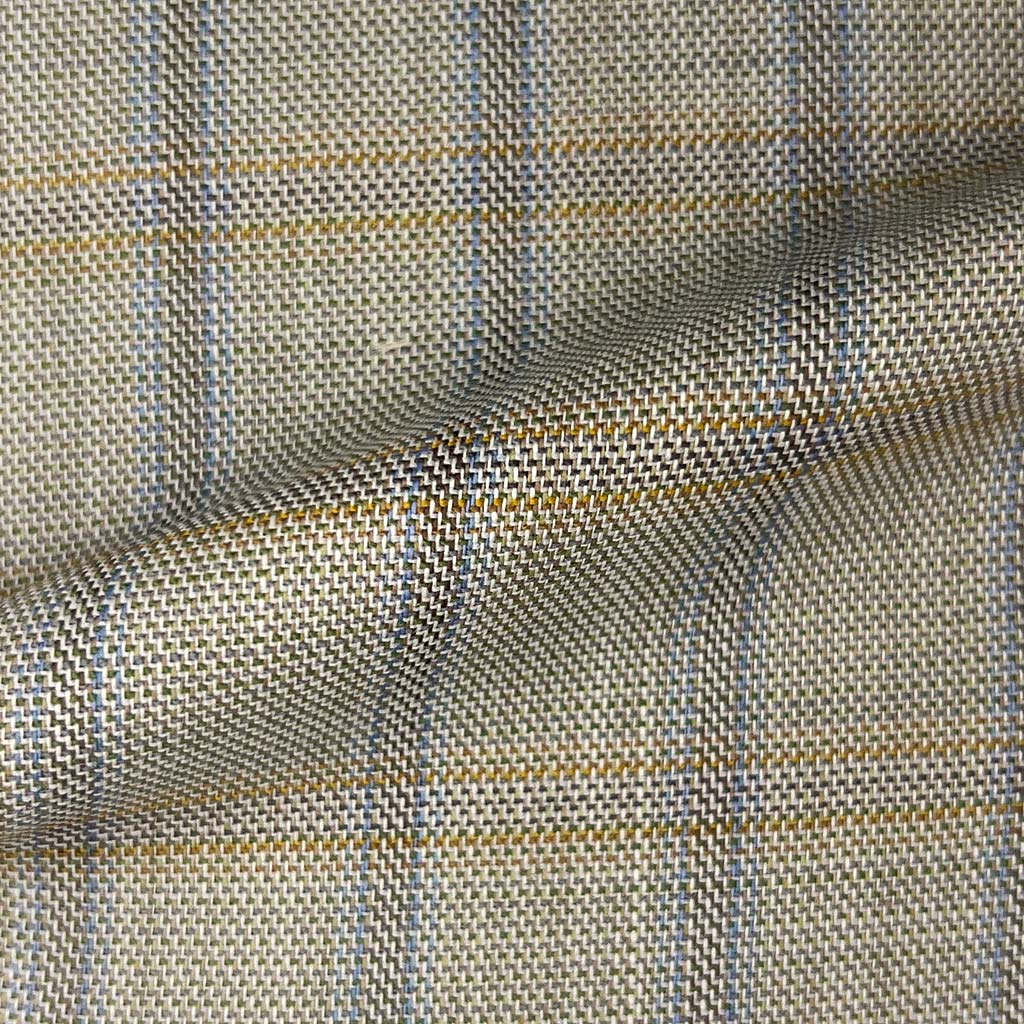 Westwood Hart Online Custom Hand Tailor Suits Sportcoats Trousers Waistcoats Overcoats Khaki With Tan And Blue Windowpane