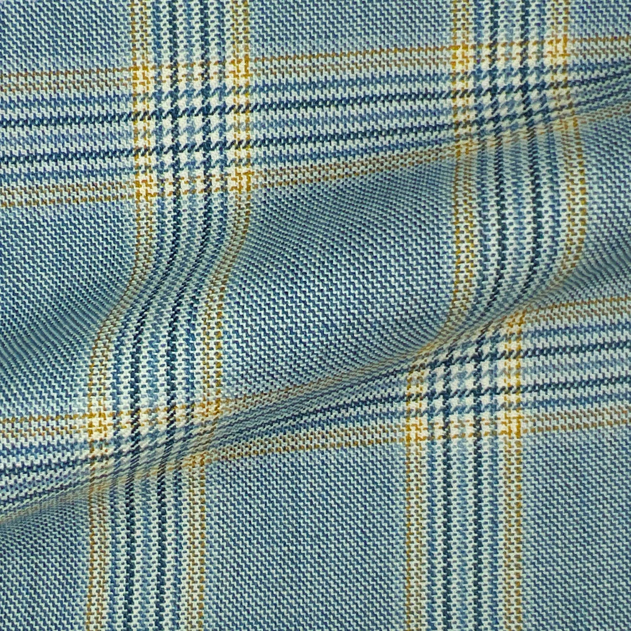 Westwood Hart Online Custom Hand Tailor Suits Sportcoats Trousers Waistcoats Overcoats Light Blue Prince Of Wales Plaid Bronze Windowpane