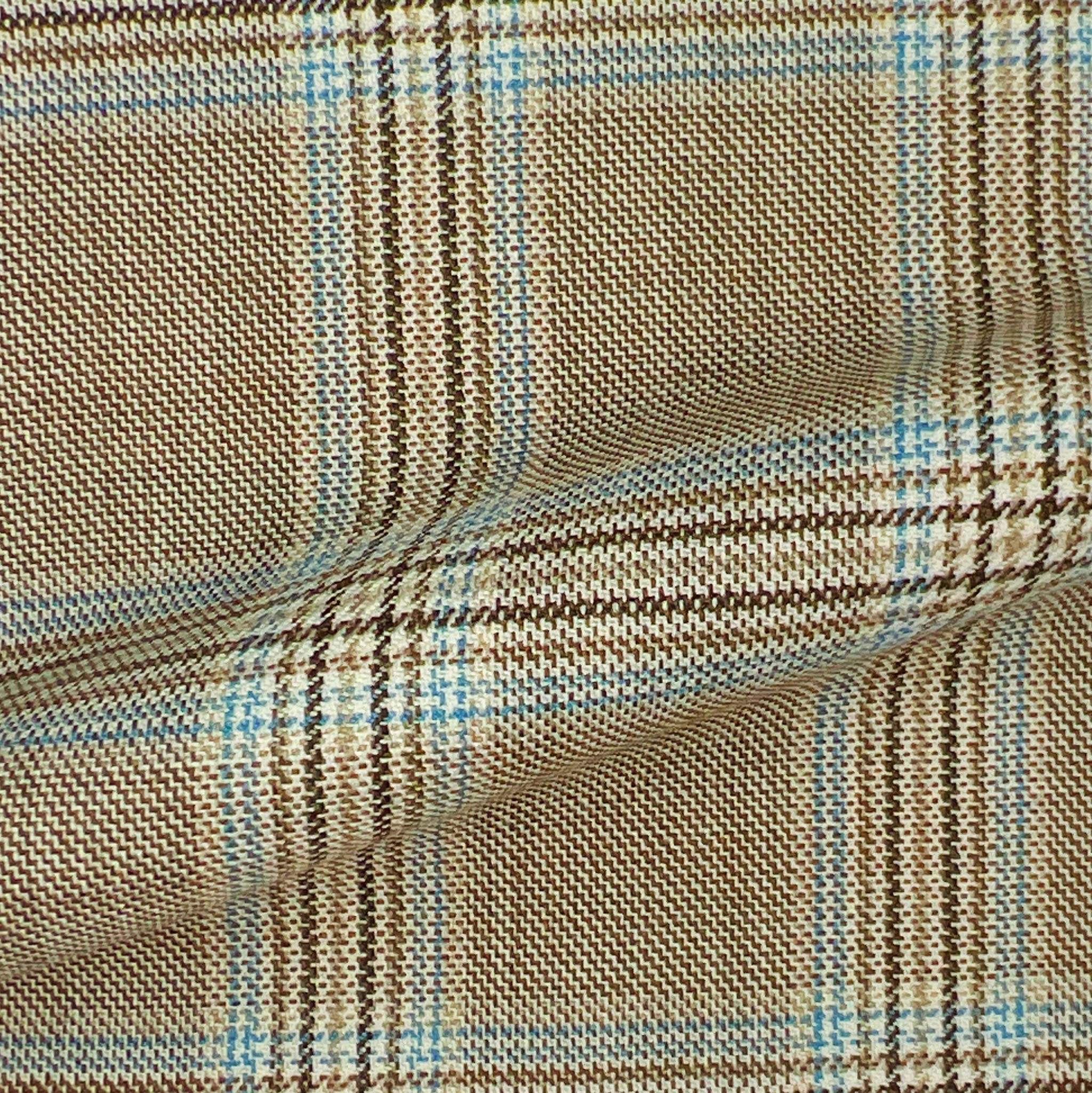 Westwood Hart Online Custom Hand Tailor Suits Sportcoats Trousers Waistcoats Overcoats Light Brown Prince Of Wales Plaid Sky Blue Windowpane