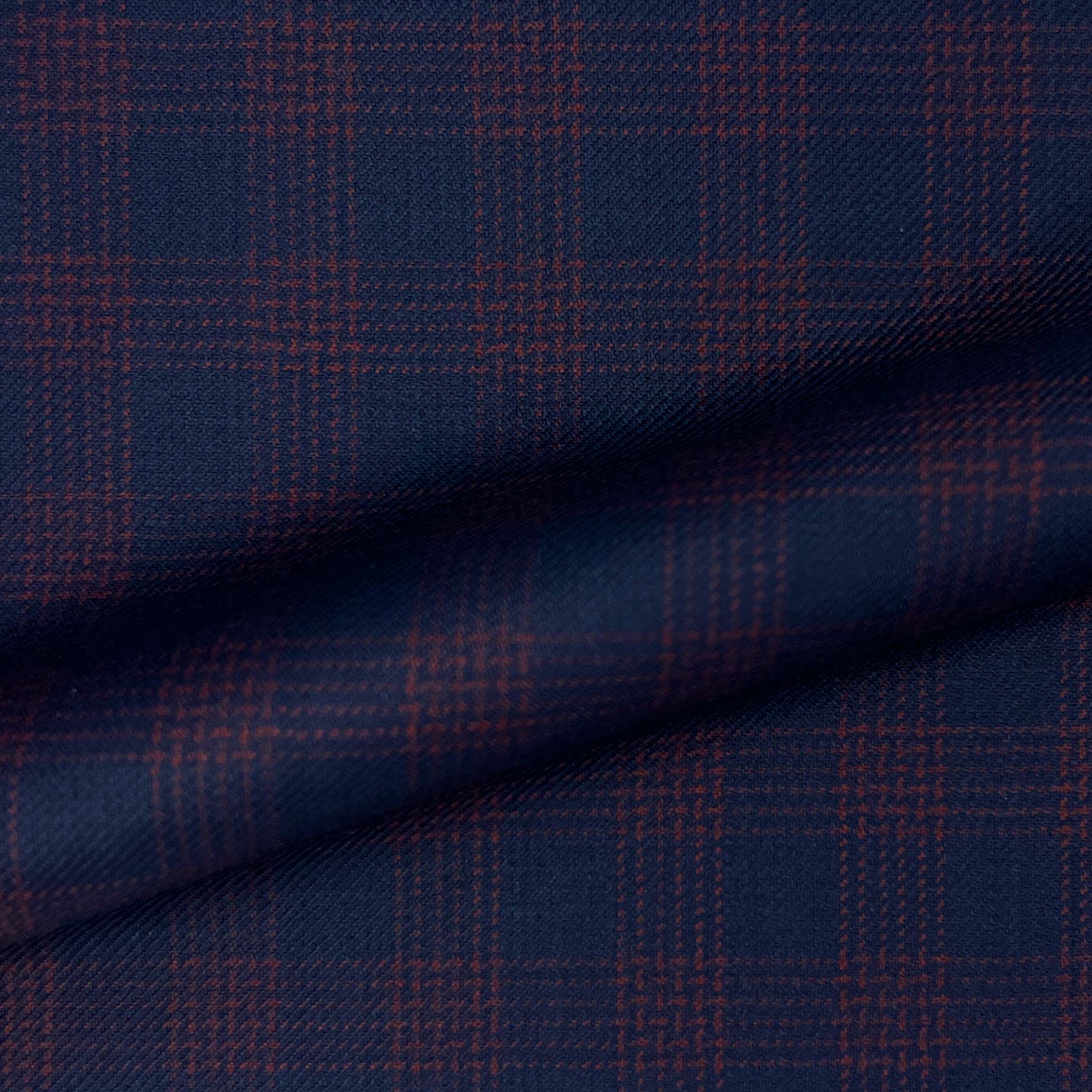 Navy Dark Red Grid Checks Wool Menswear Suit