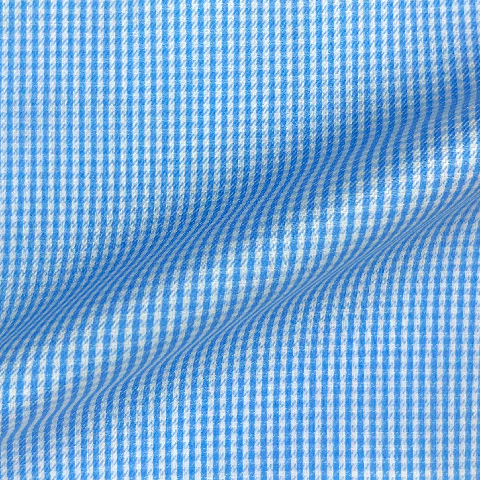 Medium Blue Micro Grid Check Giza 45 Egyptian Cotton Dress Shirt Cloth