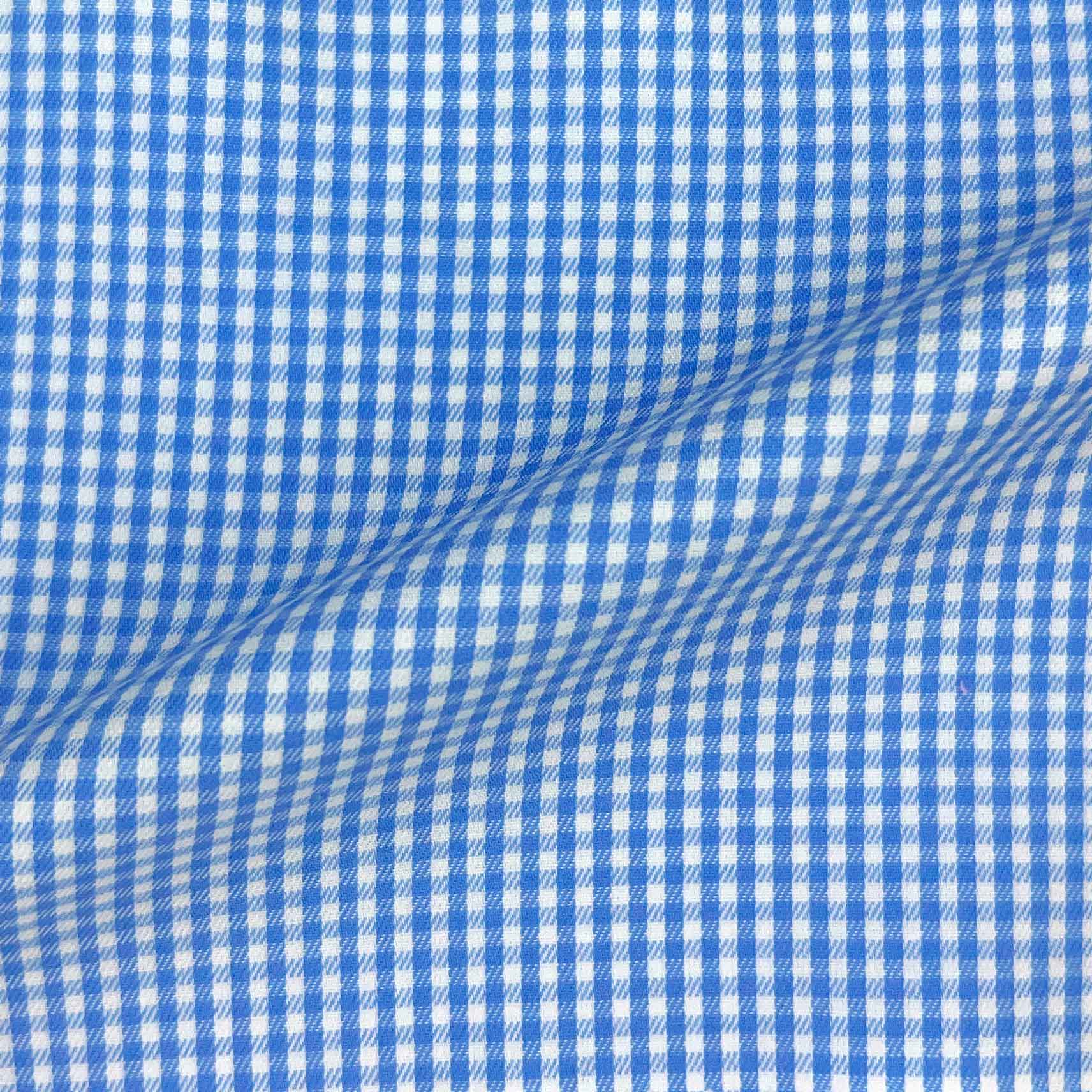 Light Blue Micro Grid Check Giza 45 Egyptian Cotton Dress Shirt Cloth