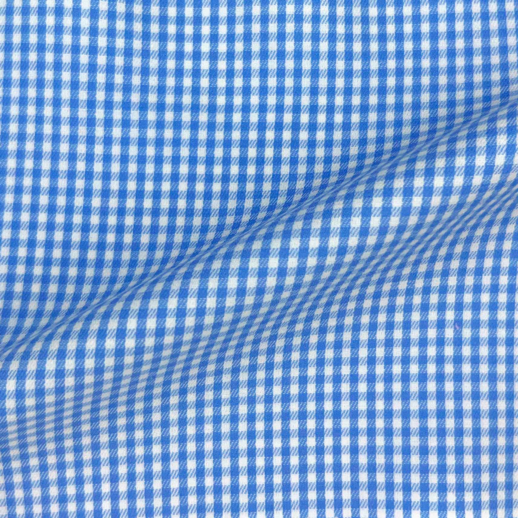 Light Blue Micro Grid Check Giza 45 Egyptian Cotton Dress Shirt Cloth