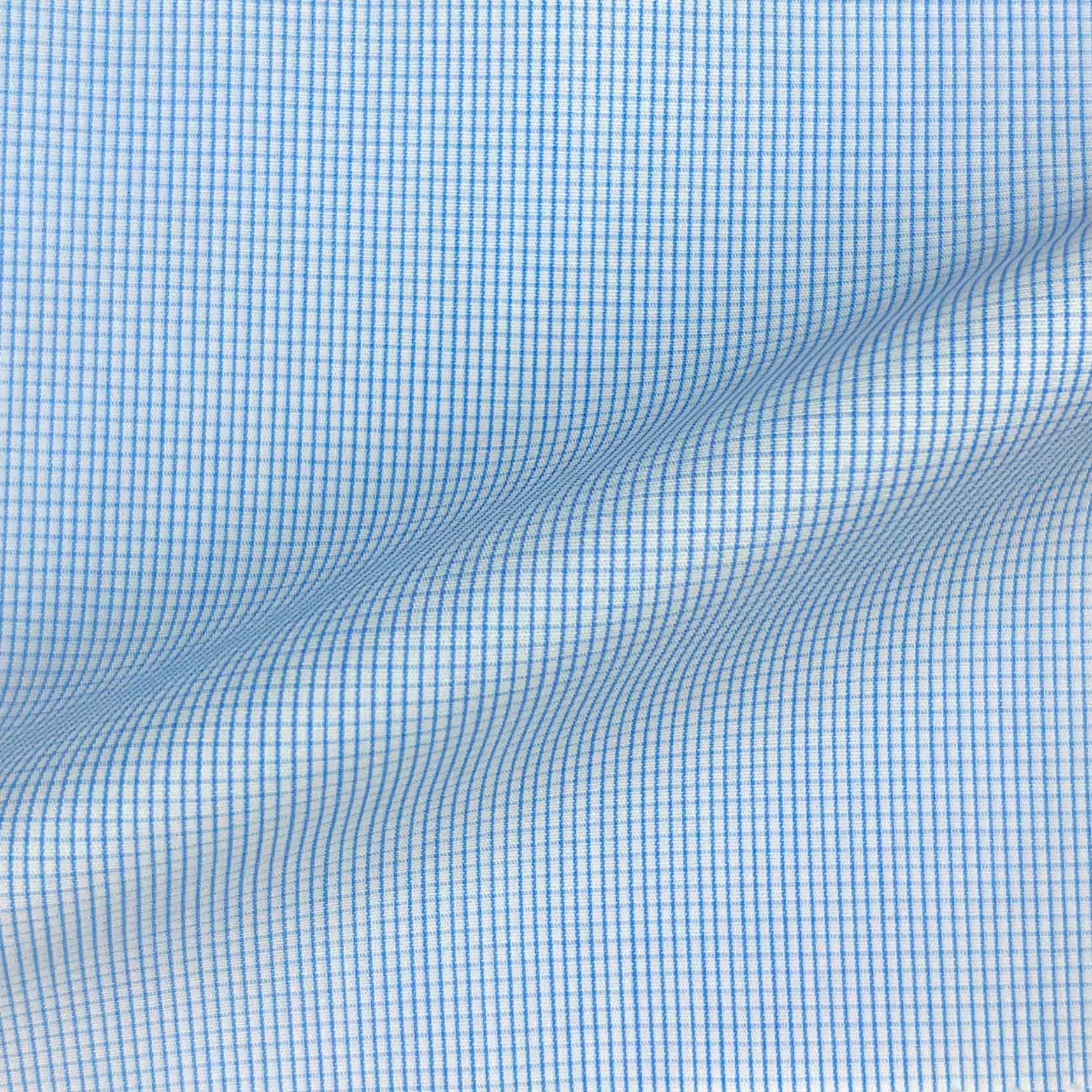 Light Blue Fine Micro Grid Check Giza 45 Egyptian Cotton Dress Shirt Cloth