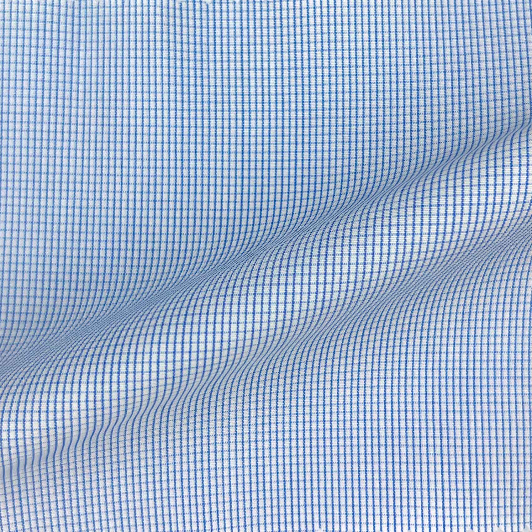 Medium Blue Fine Micro Grid Check Giza 45 Egyptian Cotton Dress Shirt Cloth