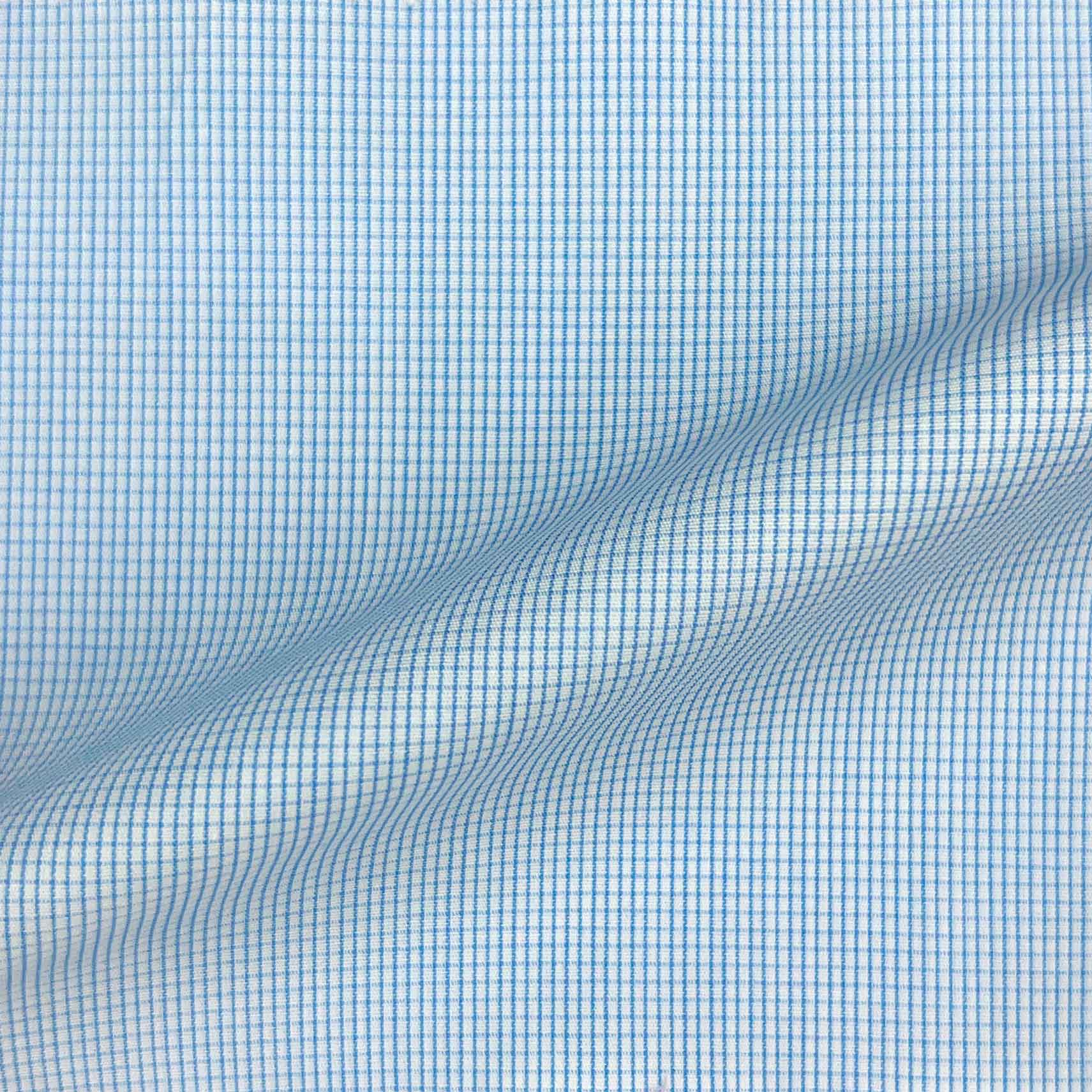 Sky Blue Fine Micro Grid Check Giza 45 Egyptian Cotton Dress Shirt Cloth