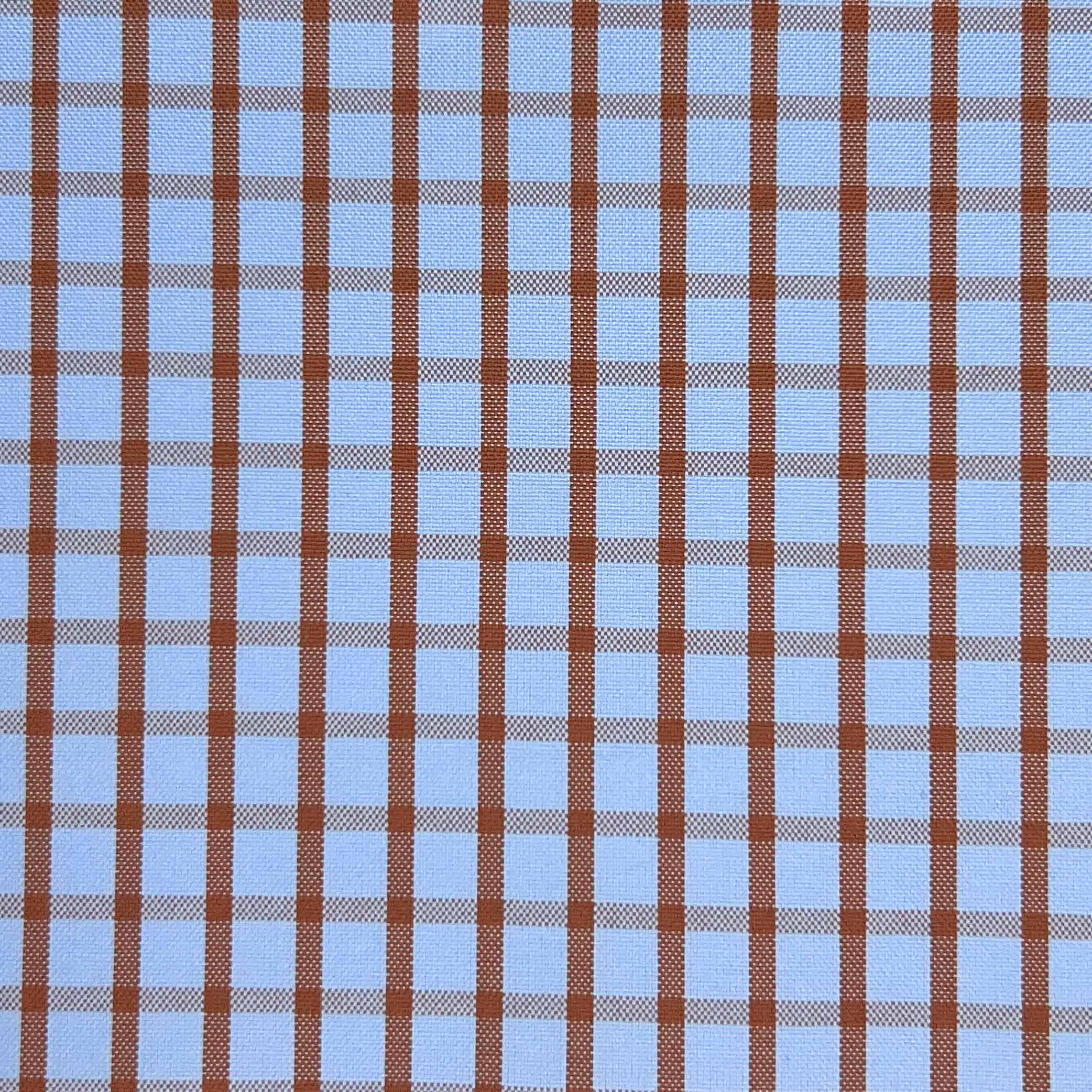 Baby Blue With Brown Grid Check Giza 45 Egyptian Cotton Dress Shirt Cloth