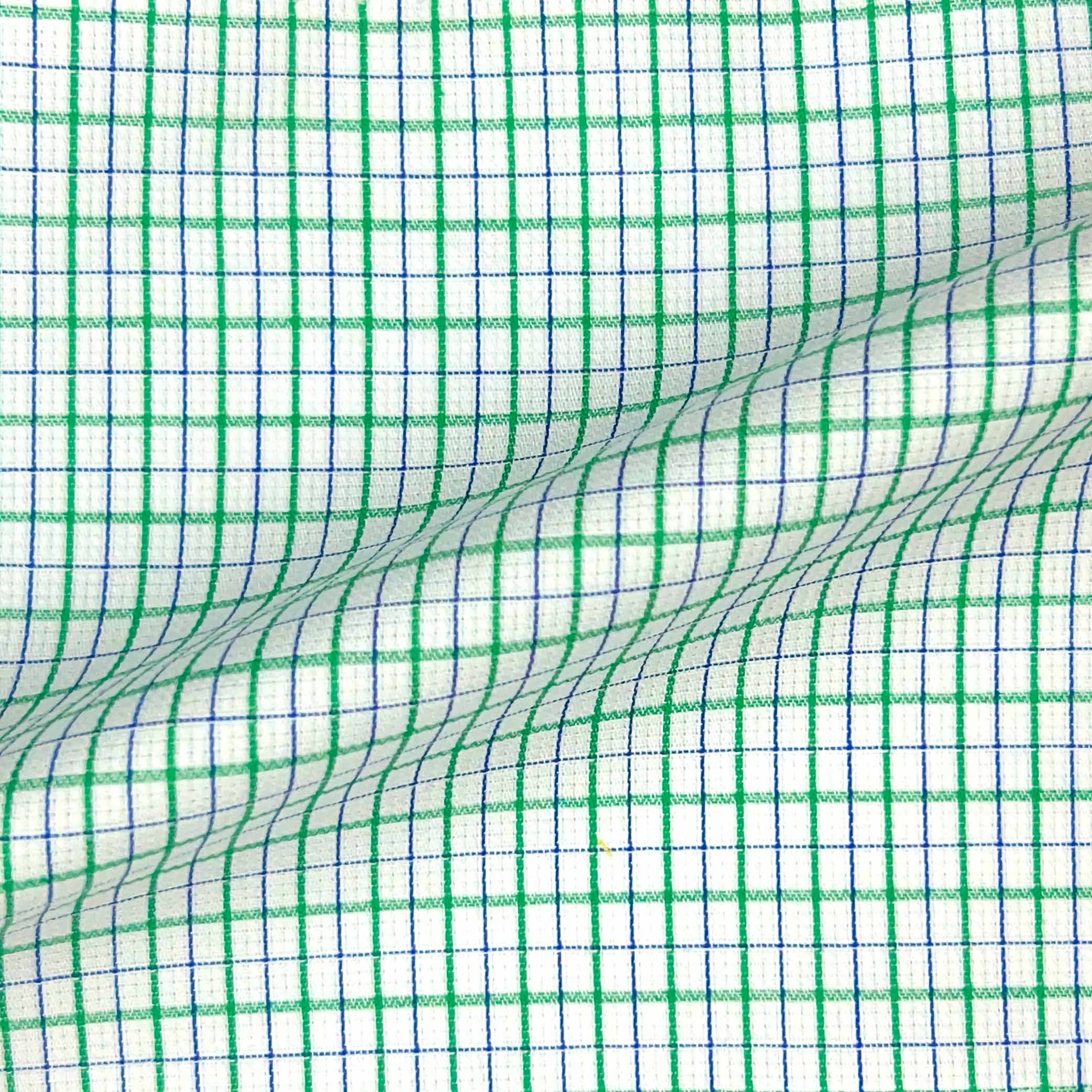 Emerald Green w/ Navy Blue Mini Grid Check Giza 45 Egyptian Cotton Dress Shirt Cloth