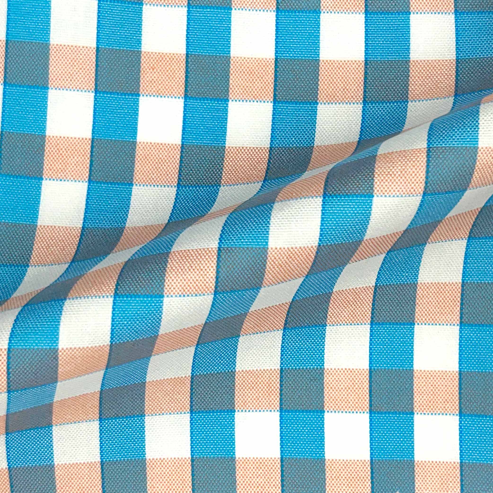Teal Orange Mini Grid Check Giza 45 Egyptian Cotton Dress Shirt Cloth
