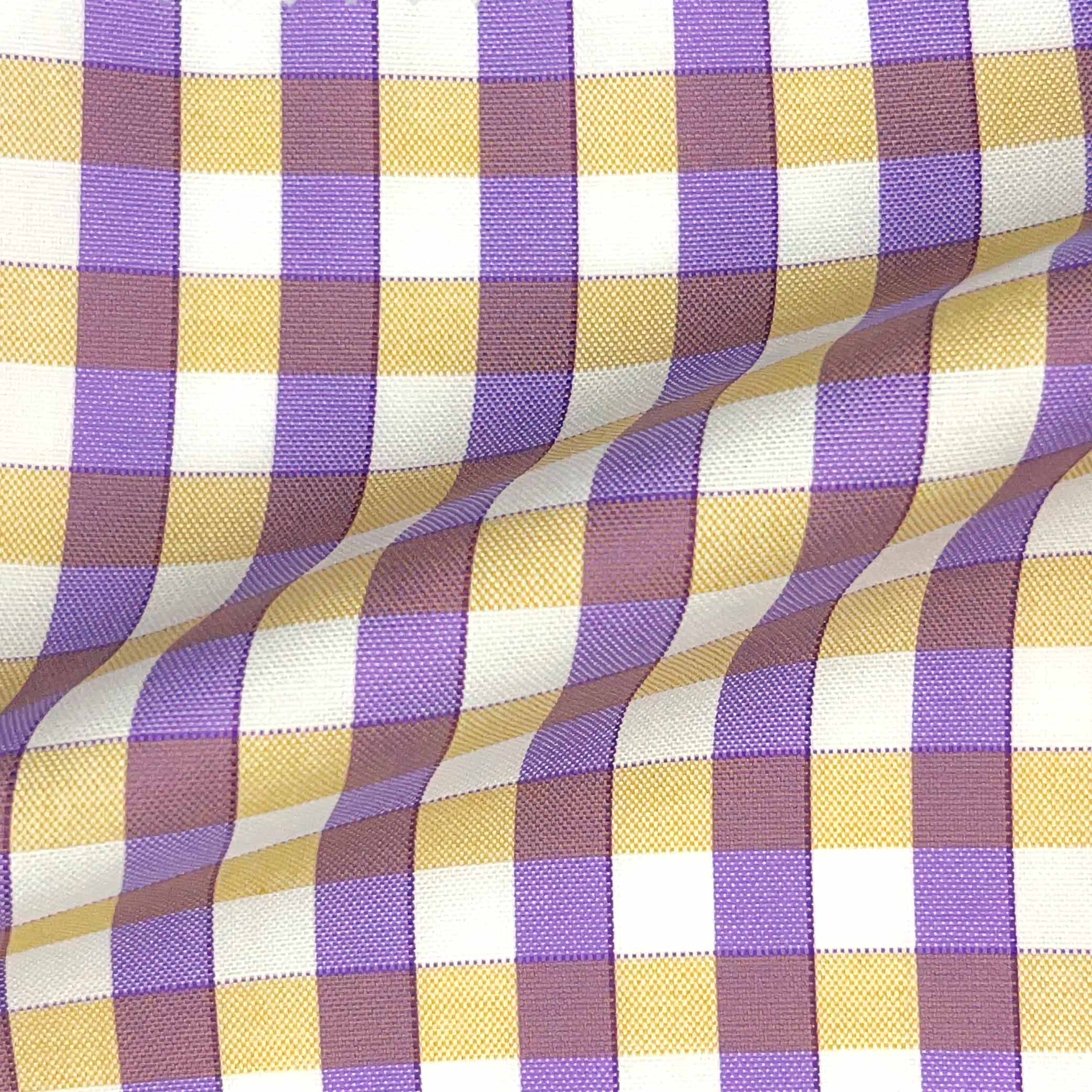 Purple Tan Mini Grid Check Giza 45 Egyptian Cotton Dress Shirt Cloth