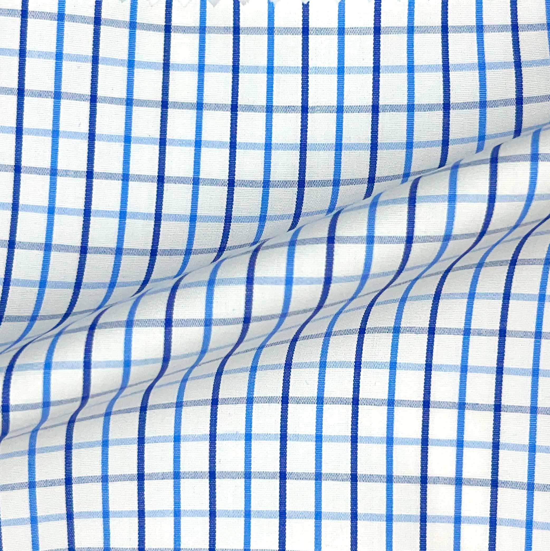 Blue Grid Check Giza 45 Egyptian Cotton Dress Shirt Cloth