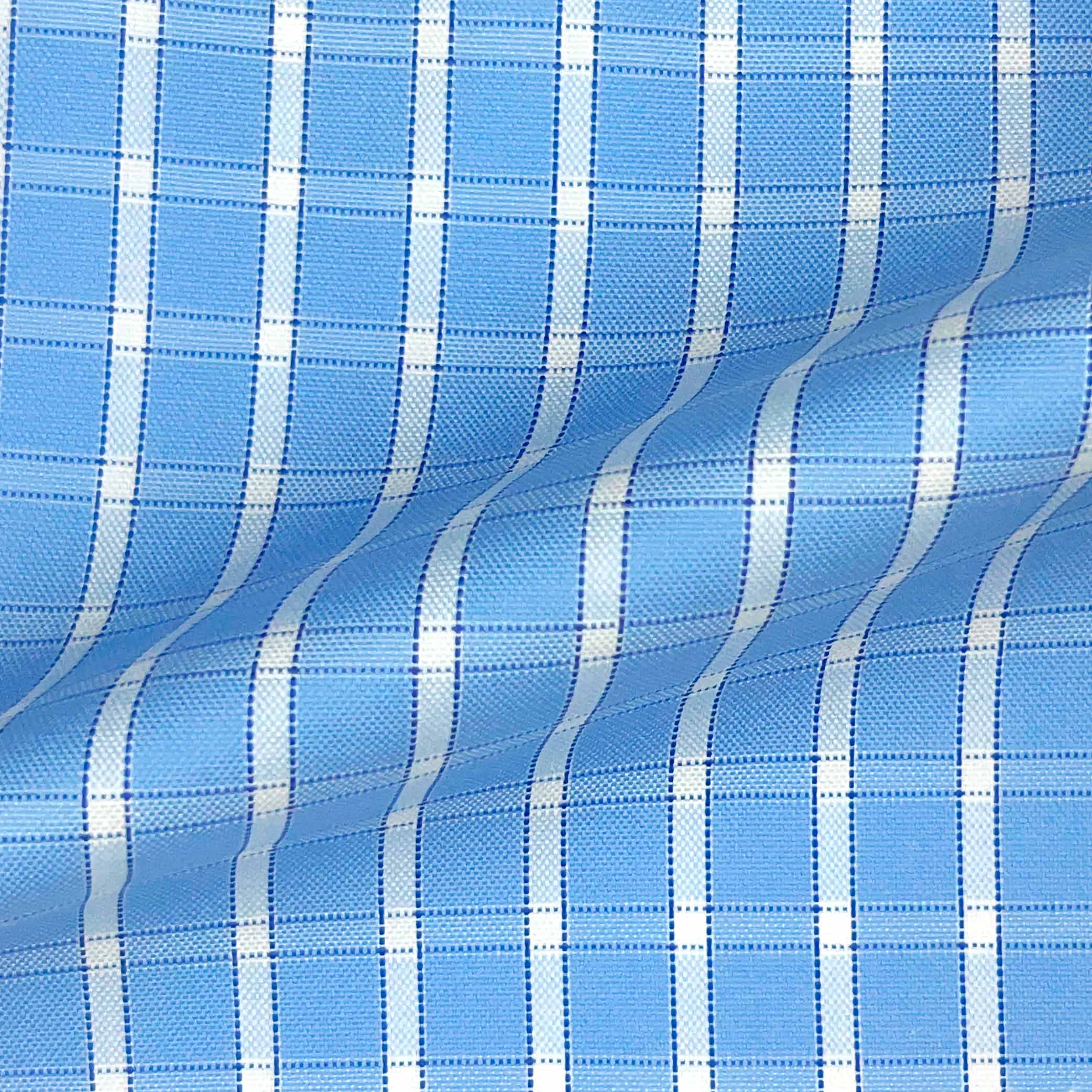 Baby Blue Grid Check Giza 45 Egyptian Cotton Dress Shirt Cloth
