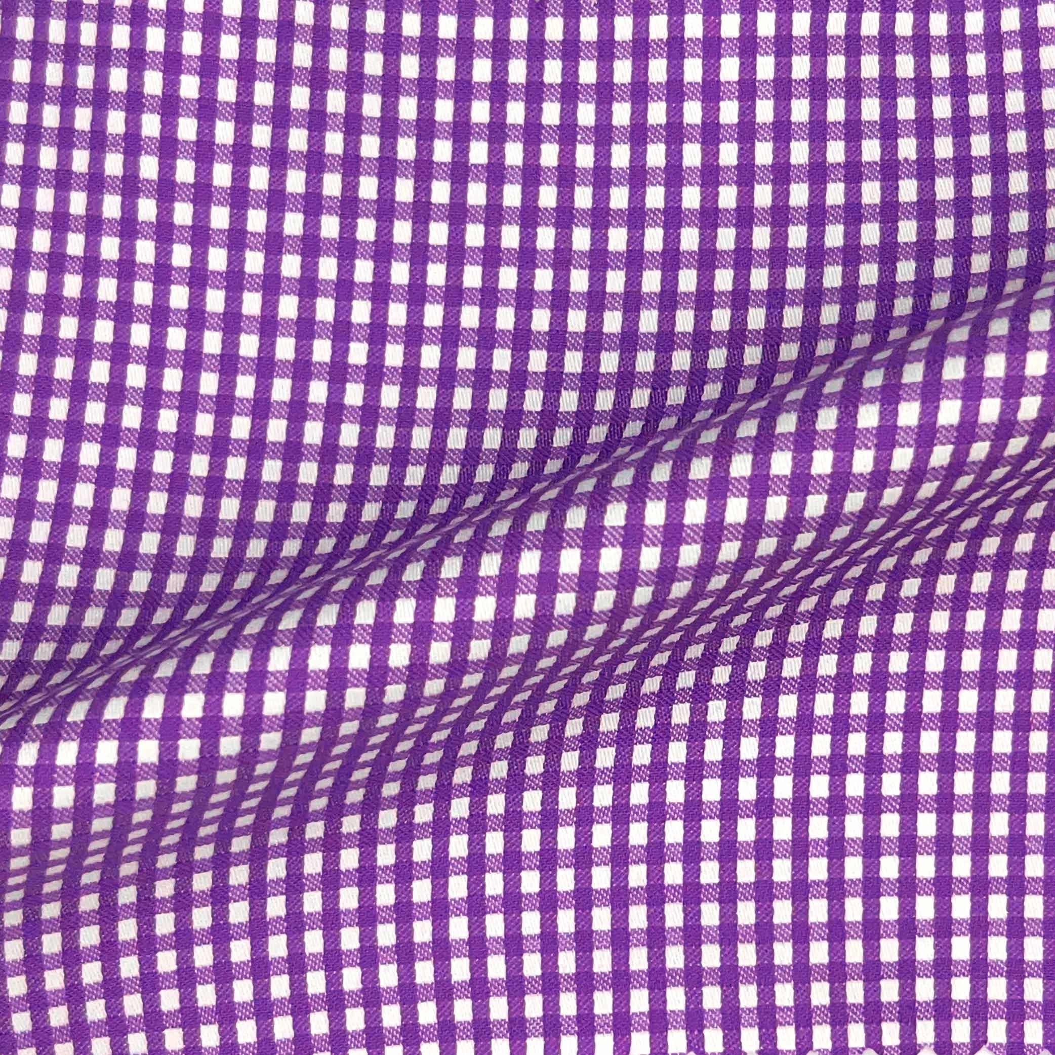 Purple Mini Gingham Check Giza 45 Egyptian Cotton Dress Shirt Cloth