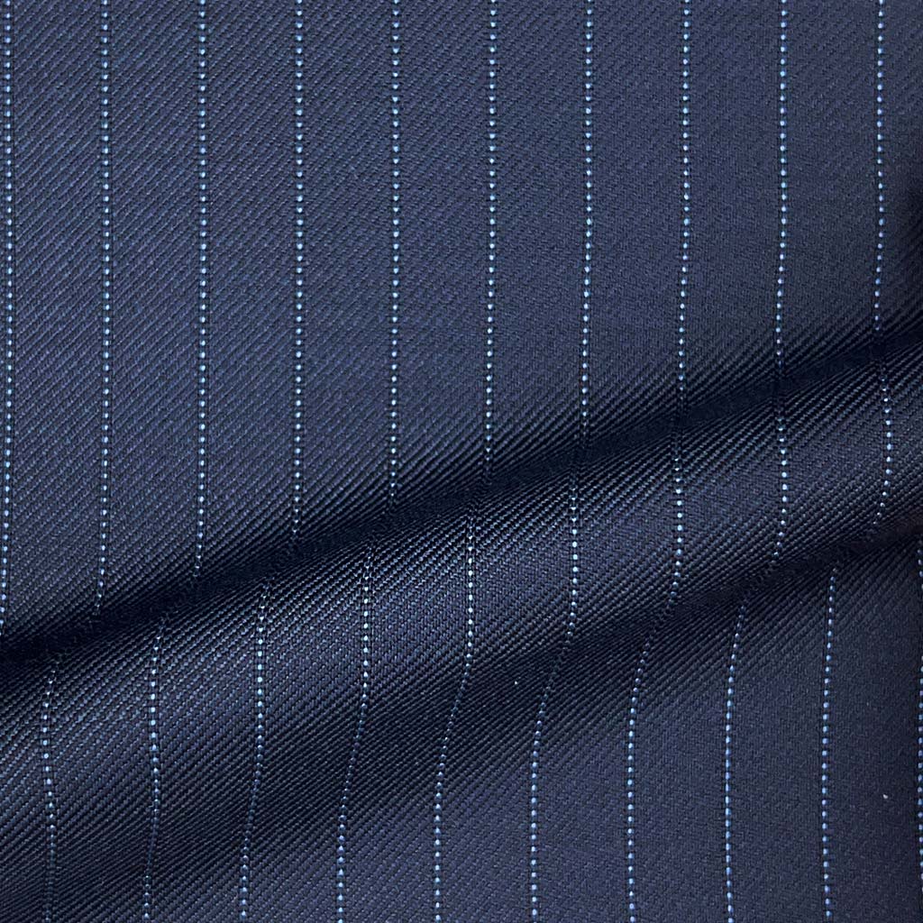 Loro Piana Four Seasons Super 130's Wool Westwood Hart Online Custom Hand Tailor Suits Sportcoats Trousers Waistcoats Overcoats Made To Measure Formalwear Tuxedo Navy With Blue Pinstripes